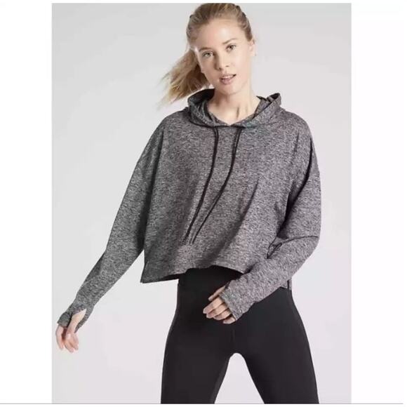 Athleta Uptempo Short Cropped Hoodie heathered charcoal Grey Size Medium - Picture 1 of 10